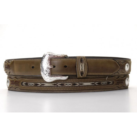 Western Belt - Beige Southwest Pattern Concho Unisex - Nocona Belt