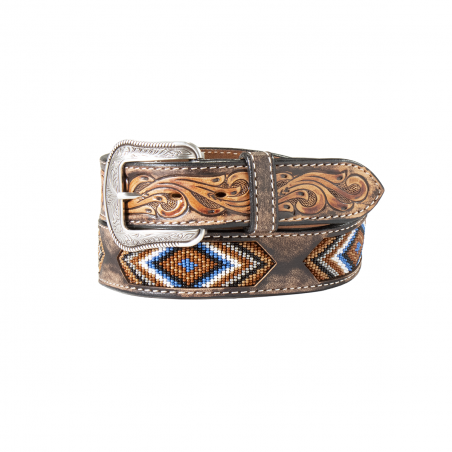 Ceinture - Brun Cuir Vachette Perlée Southwest Unisexe - Nocona Belt