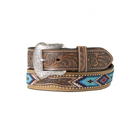 Western Belt - Blue Southwest Embroidered Studs Unisex - Nocona Belt