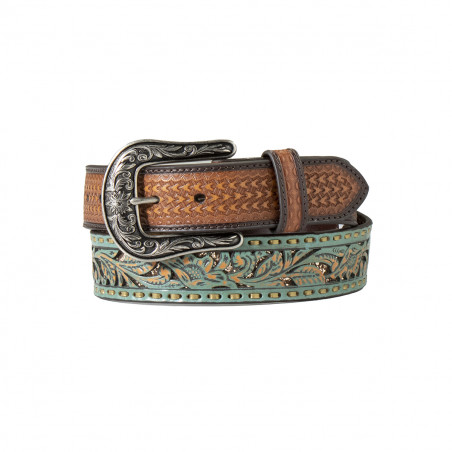 Western Belt - Two-Tone Turquoise Cognac with Rhinestones Women - Nocona Belt