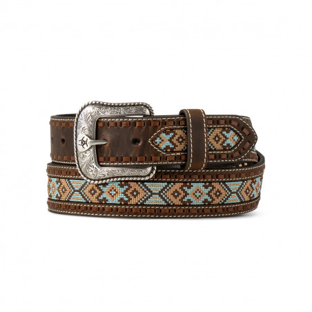 Western Belt - Turquoise Woven Aztec Pattern Unisex - Ariat Belt