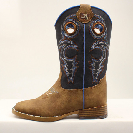 Santiags Enfant - Bleu Brun Bout Rond - Twister Boots