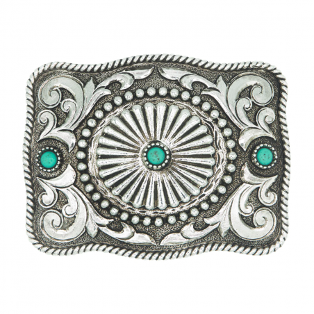 Boucle de ceinture western festonnée - concho argenté & turquoise - AndWest