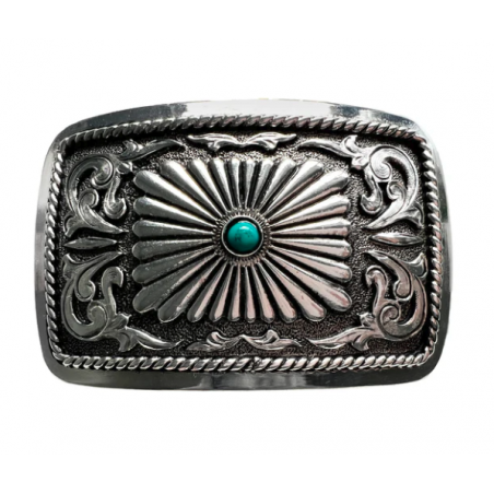 Boucle de ceinture western - motif sunburst & turquoise - AndWest