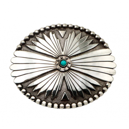 Boucle de ceinture ovale - grand motif sunburst & turquoise - AndWest