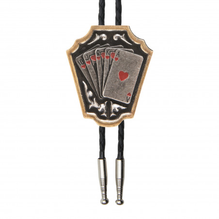 Bolo tie western - médaillon royal flush, coeurs rouges - AndWest