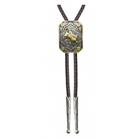 Bolo tie western - cavalier sur taureau doré - AndWest