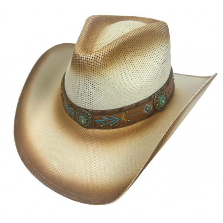 Chapeau de cowboy en toile - bandeau en cuir southwest turquoise - Dallas Hats