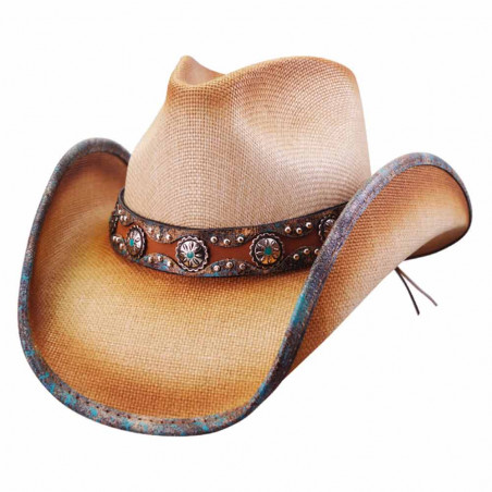 Chapeau de cowboy en toile - bandeau en cuir concho turquoise - Dallas Hats